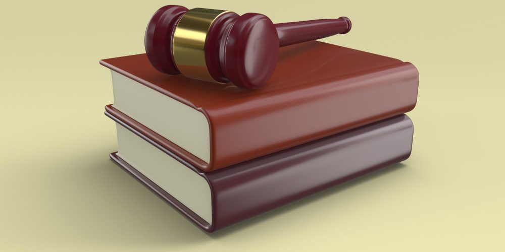 3d gavel placed on books icon isolated